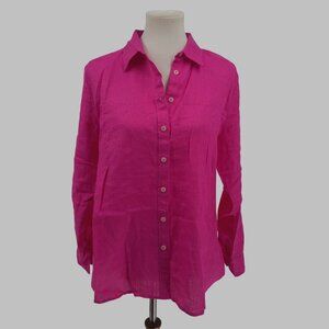 Abigail Zwaans Womens Pink Linen Button-Up Shirt Size S